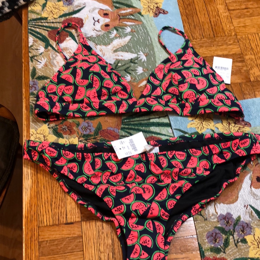J Crew Watermelon Bikini size large NWT adjustable strapped lined navy hot pink